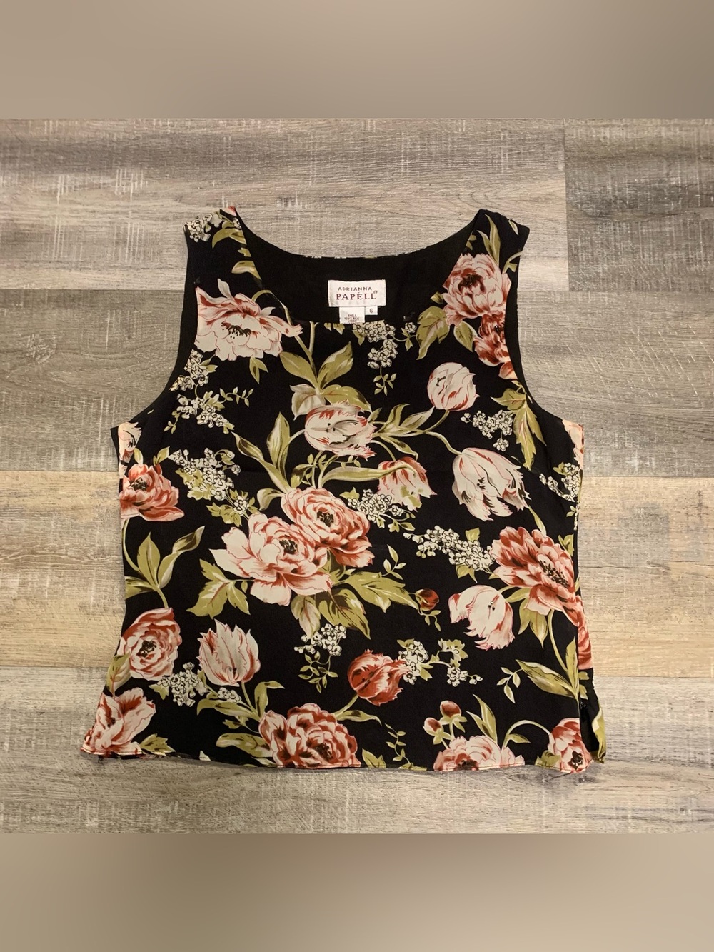 Adrianna Papell Size 6 Floral Beaded Silk Sleeveless Tank Top Fairy Goth Y2K